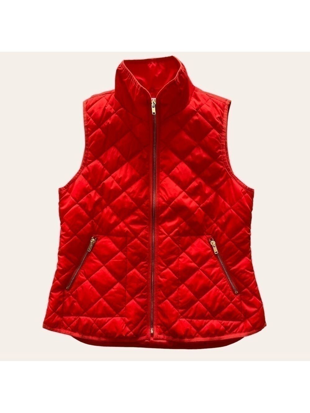 Old Navy Quilted Vest Lightweight Orange with Gold Zippers